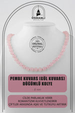 Pembe Kuvars (Gül Kuvars) 8 mm Düğümlü Doğal Taş Kolye