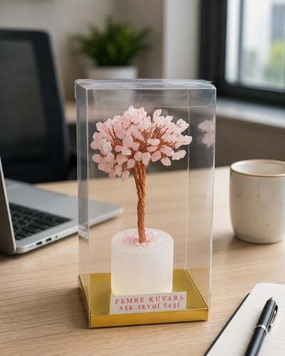 Pembe Kuvars Selenit Silindir Taban