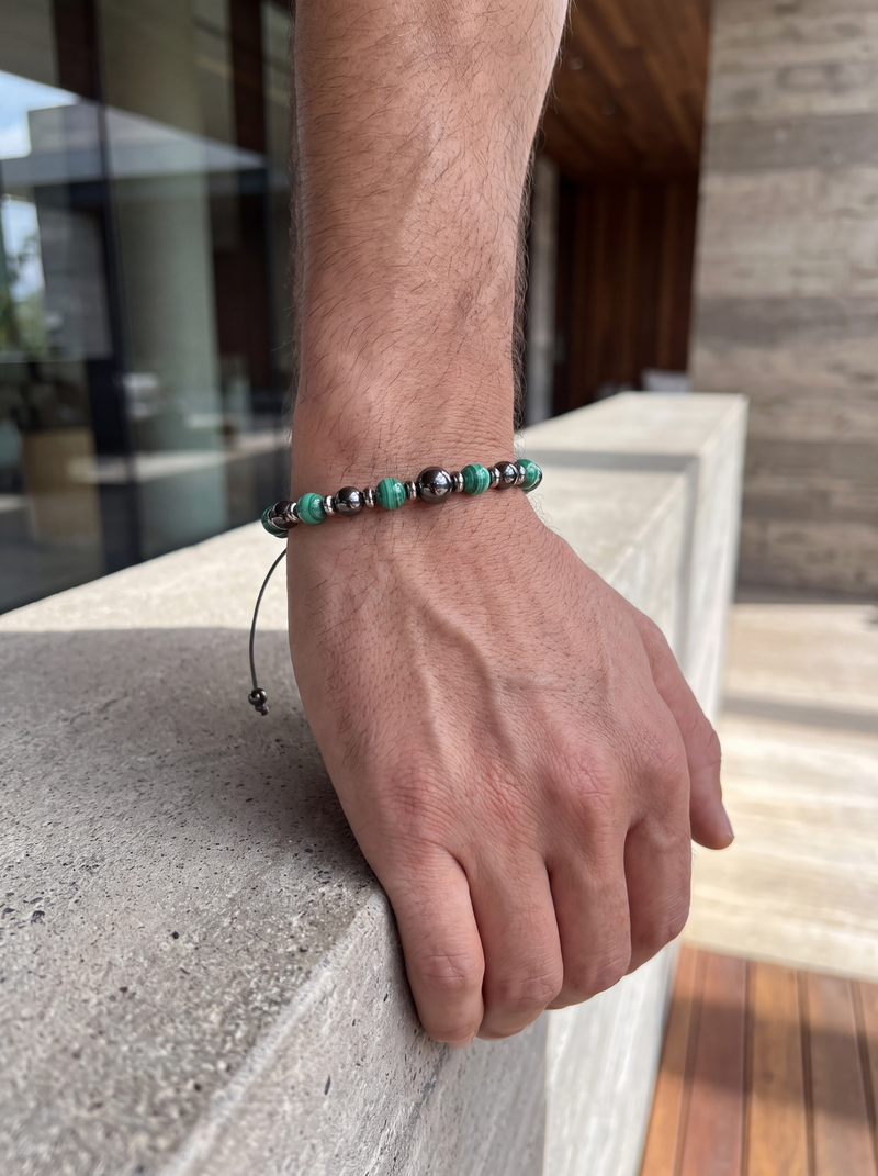 Malakit - Hematit  Doğal Taş Makrome Bileklik 6 mm