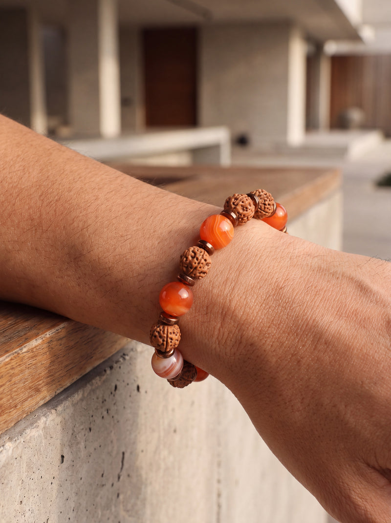 Akik - Rudraksha - Hematit Doğal Taş Bileklik 10 mm