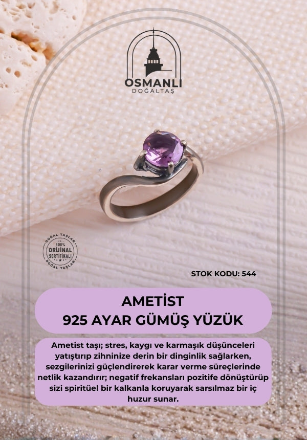 Sertifikalı Ametist 925 Ayar Gümüş Yüzük (SK:544)
