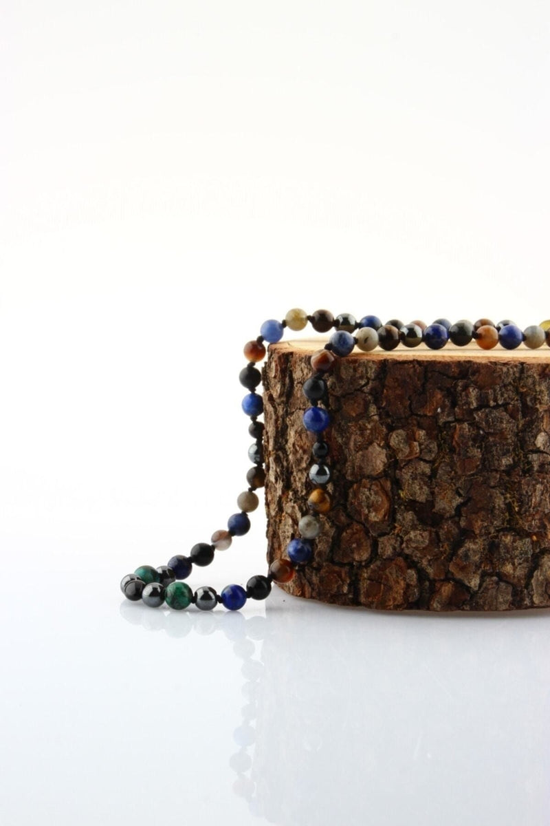 Erkek Öğrenci Kolye- Lapis, Sodalit, Kehribar, Labradorit, Kaplan Gözü, Krizokol, Akik, Obsidyen, Hematit