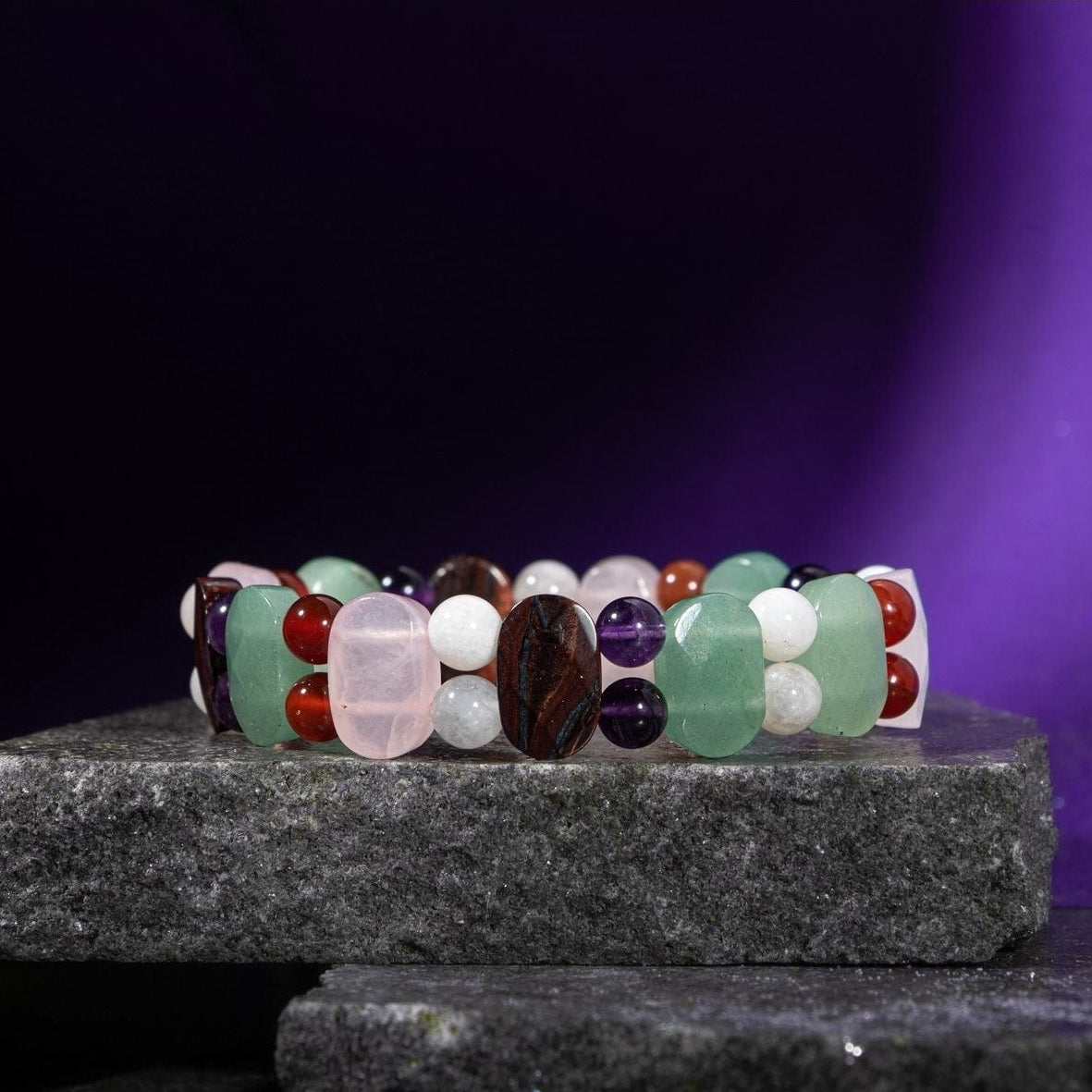 Yengeç Burcu Bileklik Ametist, Ay Taşı, Kaplan Gözü, Kırmızı Akik, Pembe Kuvars, Yeşil Aventurin