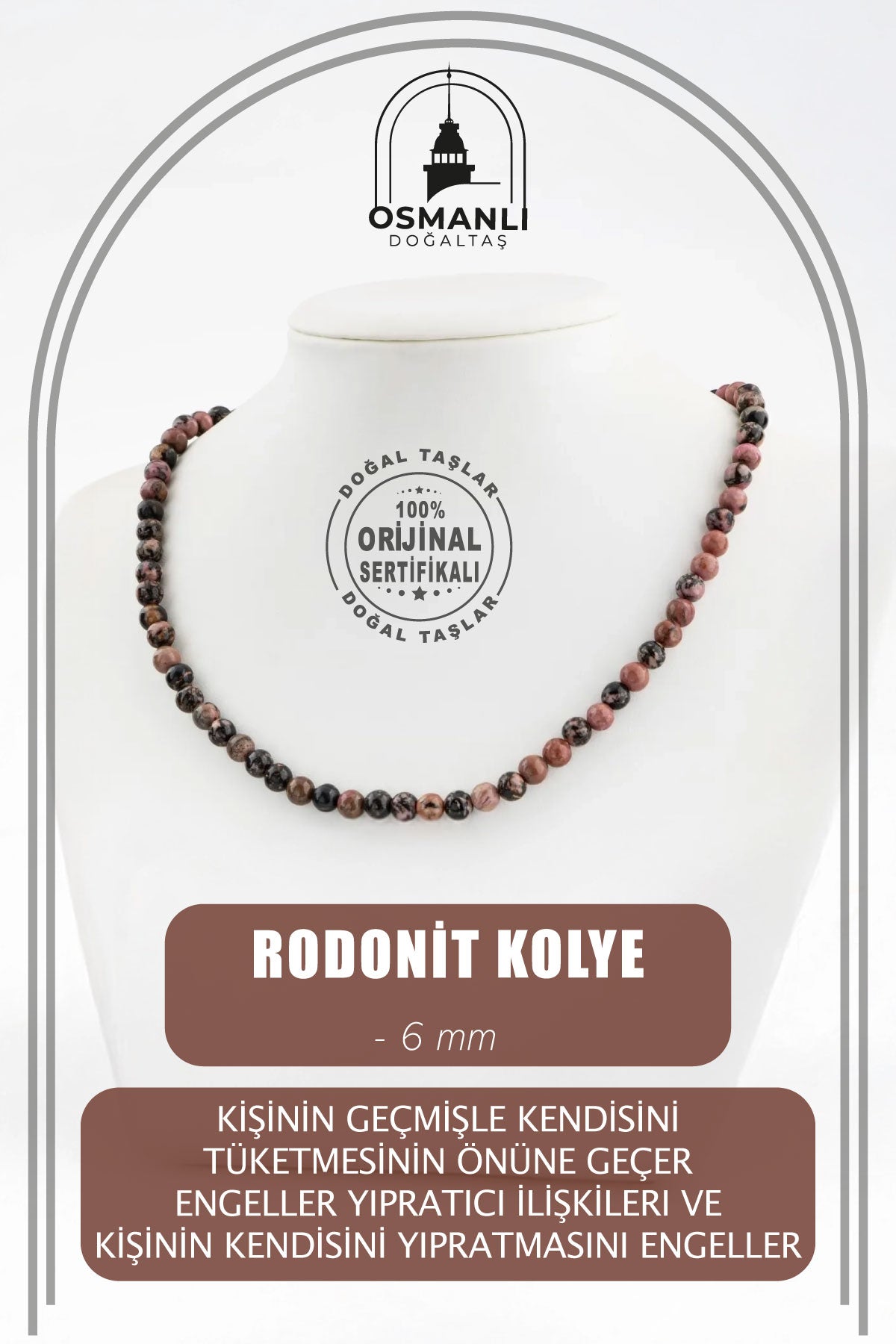 Rodonit 6 mm Dizi Doğal Taş Kolye