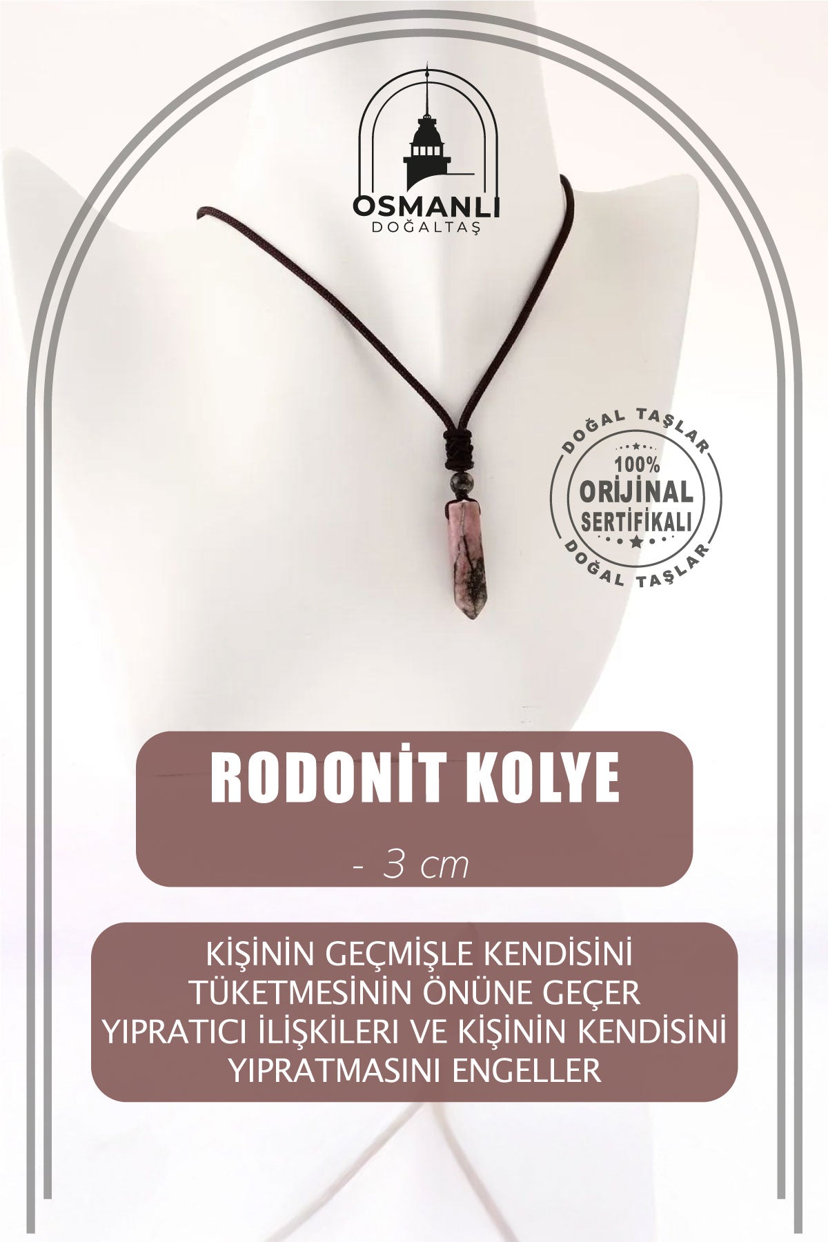 Rodonit Doğal Taş Kolye Ucu 3cm