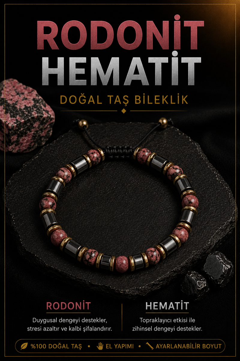 Rodonit & Hematit Doğal Taş Bileklik
