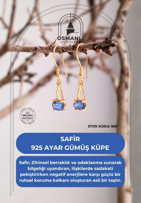 Sertifikalı Safir 925 Ayar Gümüş Küpe (SK:560)