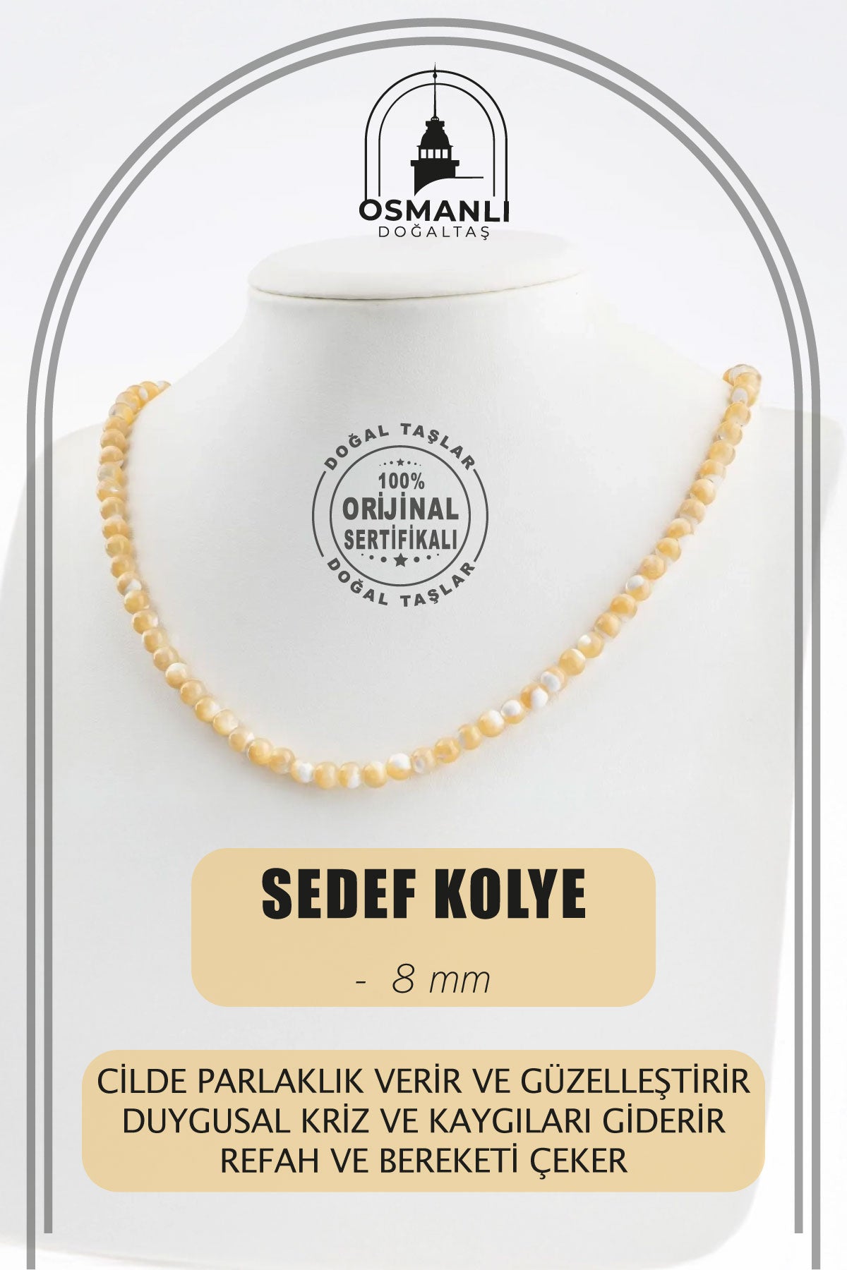 Sedef 6 mm Dizi Doğal Taş Kolye