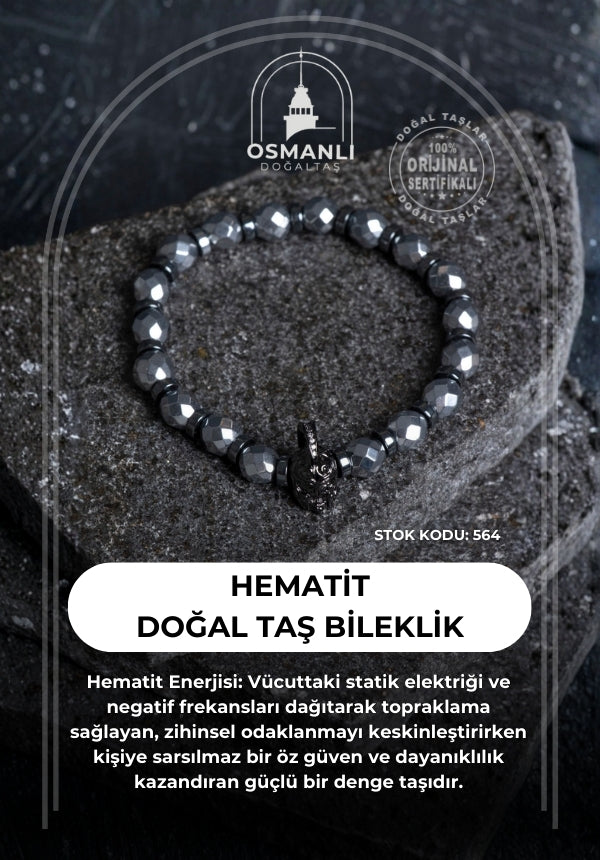 Sertifikalı Hematit Doğal Taş Bileklik (SK:564)