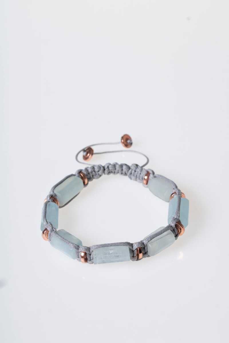 Sertifikalı Akuamarin, Hematit Doğal Taş Makrome Bileklik