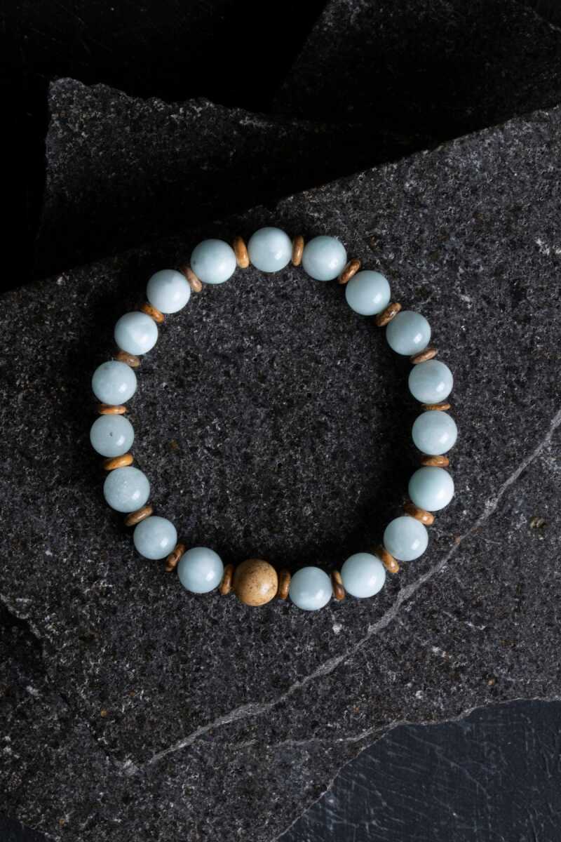 Sertifikalı Akuamarin, Odun Jasper Doğal Taş Bileklik (SK:168)
