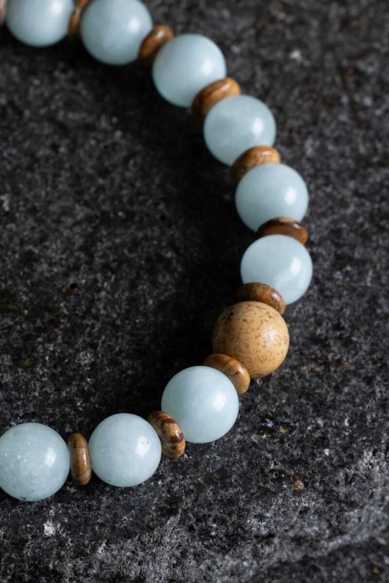 Sertifikalı Akuamarin, Odun Jasper Doğal Taş Bileklik (SK:168)