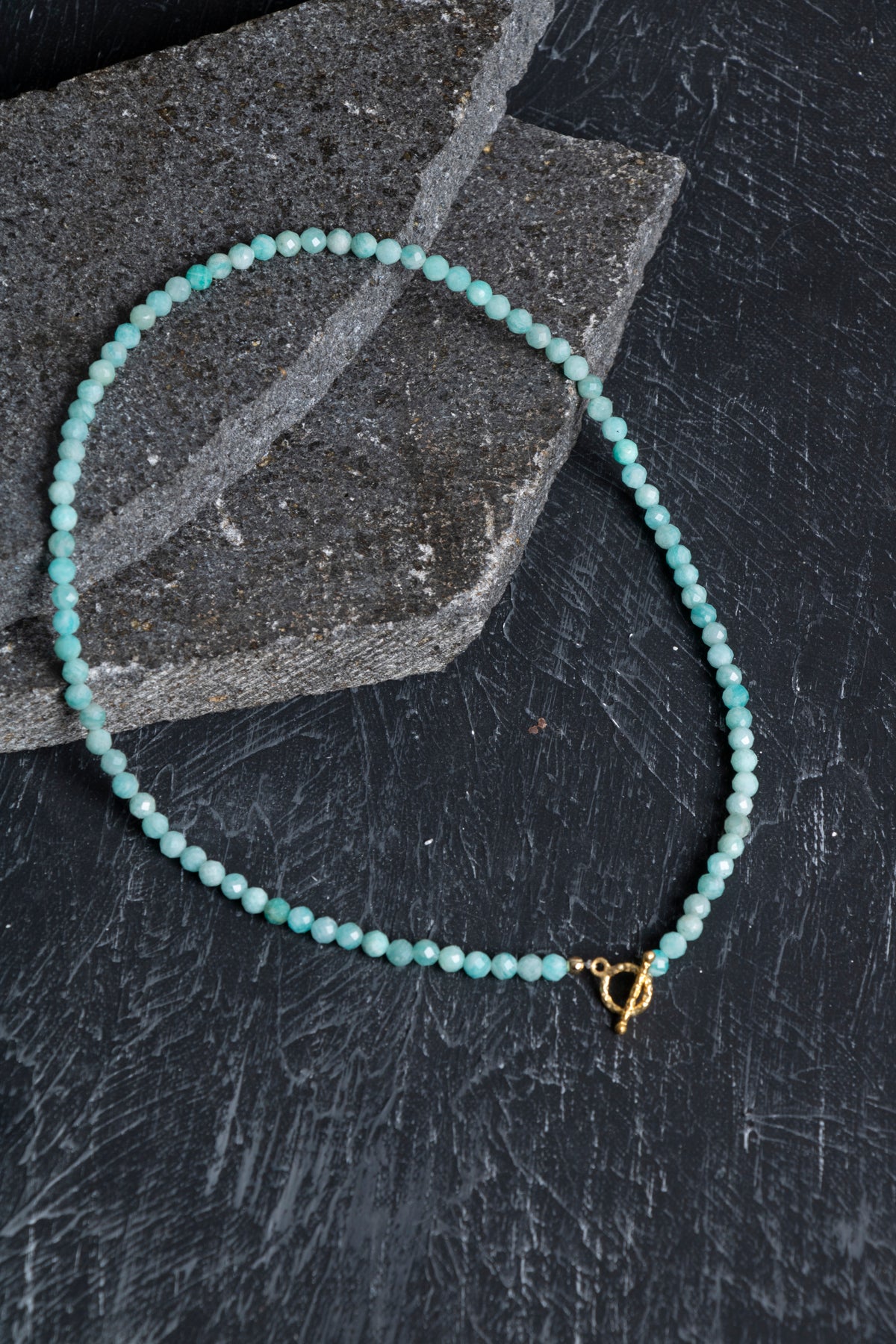 Sertifikalı Amazonit  Fasetli Altın Kaplama Doğal Taş Kolye 