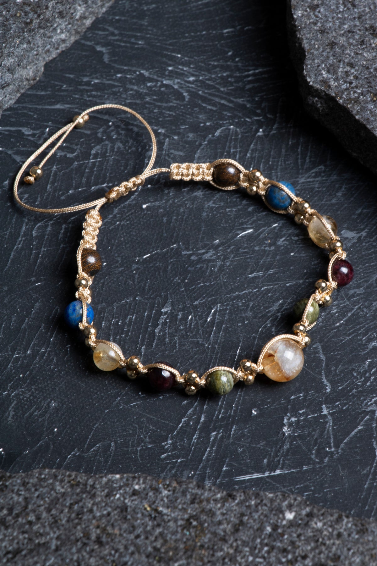 Sertifikalı  Doğal Taş Makrome Bileklik-Aslan Burcu