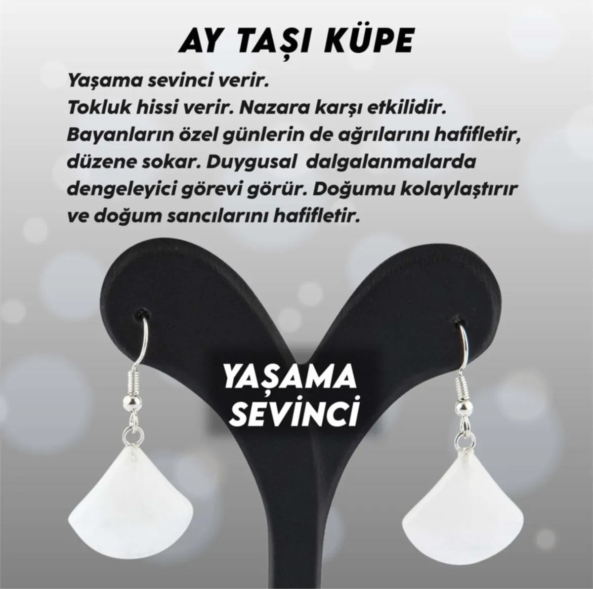 Sertifikalı Ay Taşı Doğal Taş Küpe - 2cm Damla Beyaz