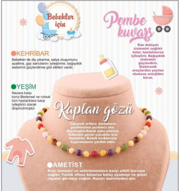 Sertifikalı Doğal Taş Bebek Kolye - Kehribar,yeşim,kaplan Gözü,ametist,pembe Kuvars
