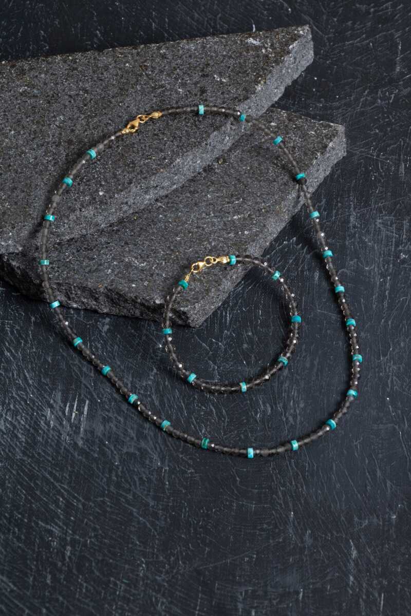 Sertifikalı Dumanlı Kuvars, Turkuaz Doğal Taş Set