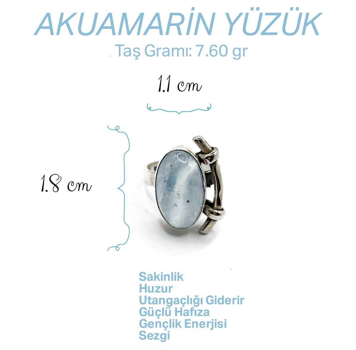 Sertifikalı Hakiki Orijinal Akuamarin Yüzük Doğal Taş Gümüş Yüzük Her Parmağa Ayarlanabilir 925 Ayar