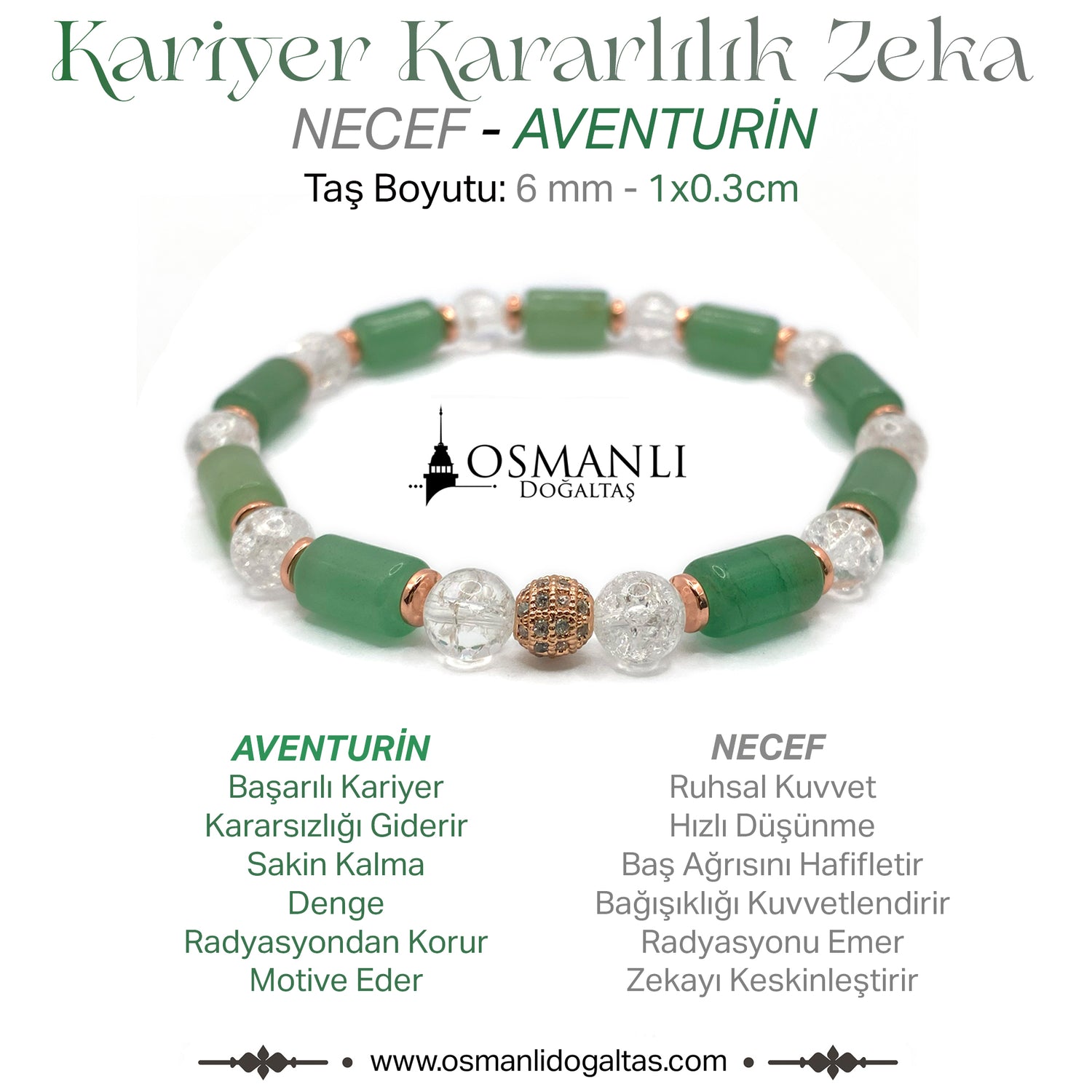 Sertifikalı Hakiki Orijinal Aventurin - 6mm Necef - Hematit Doğal Taş Misinalı Bileklik