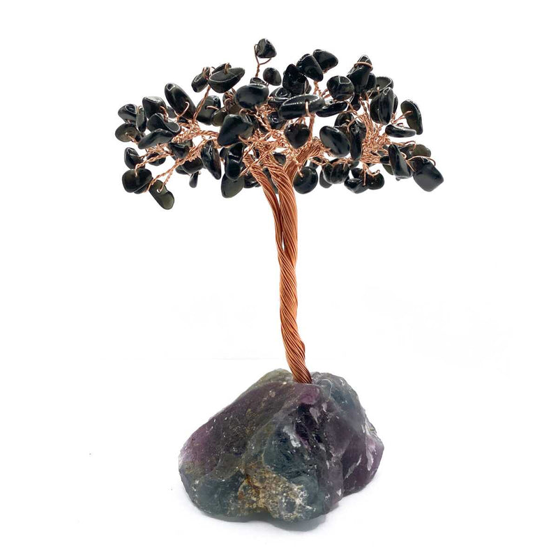Sertifikalı Hakiki Orijinal Doğal Taş Obsidyen Ağaç - Alt Kısmı Mor Florit