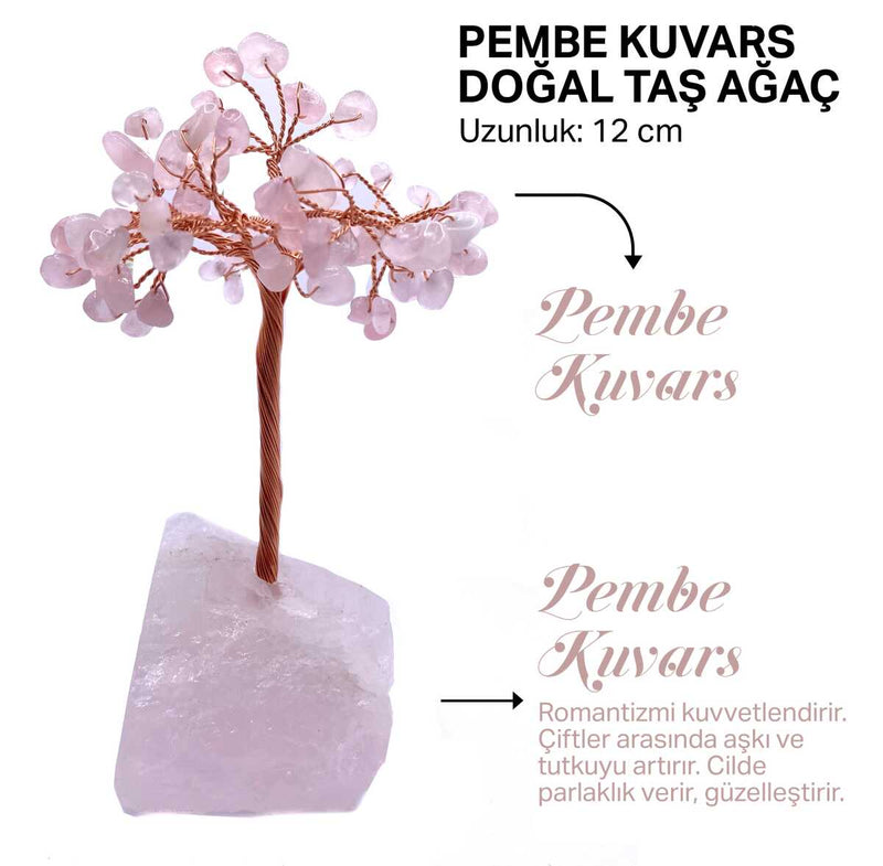 Sertifikalı Hakiki Orijinal Doğal Taş Pembe Kuvars Ağaç - Alt Kısmı Pembe Kuvars