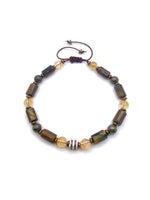 Sertifikalı Hakiki Orijinal Kaplan Gözü - 6mm Sitrin - Pirit - Hematit Doğal Taş İpli Ayarlanabilir Bileklik