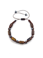 Sertifikalı Hakiki Orijinal Kaplan Gözü - Hematit  Doğal Taş İpli Bileklik (Köşeli Makrome Model)