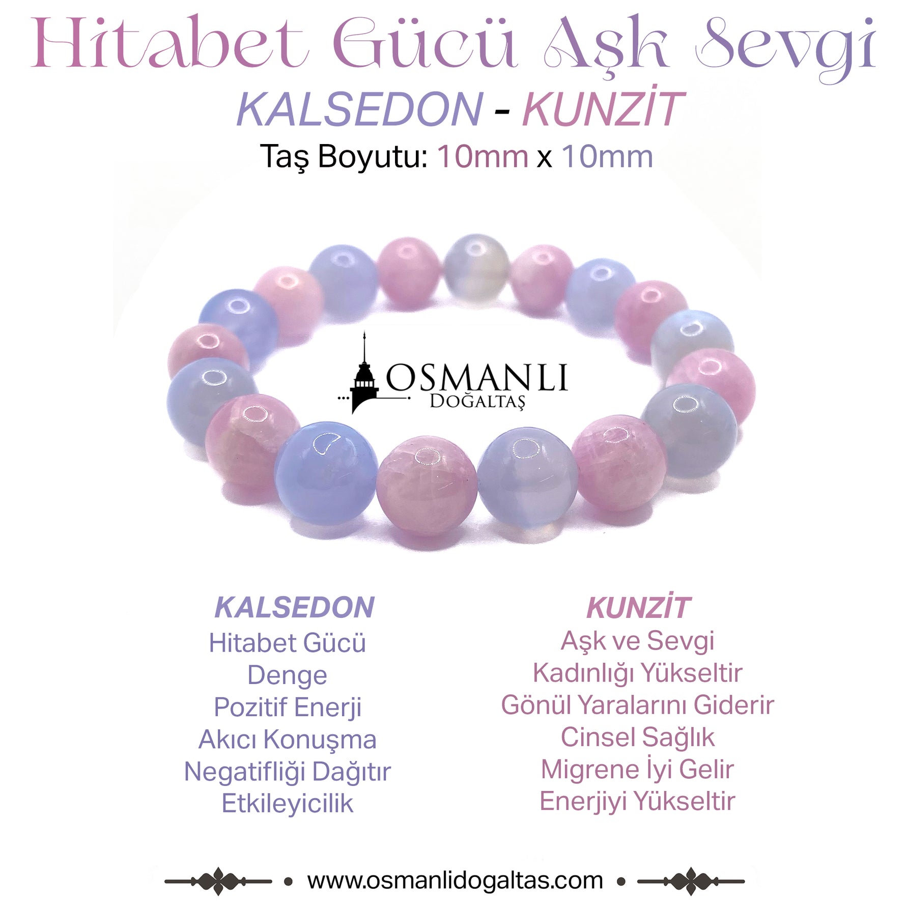 Sertifikalı Hakiki Orijinal Kunzit - Mavi Akik Doğal Taş 10mm Misinalı Bileklik