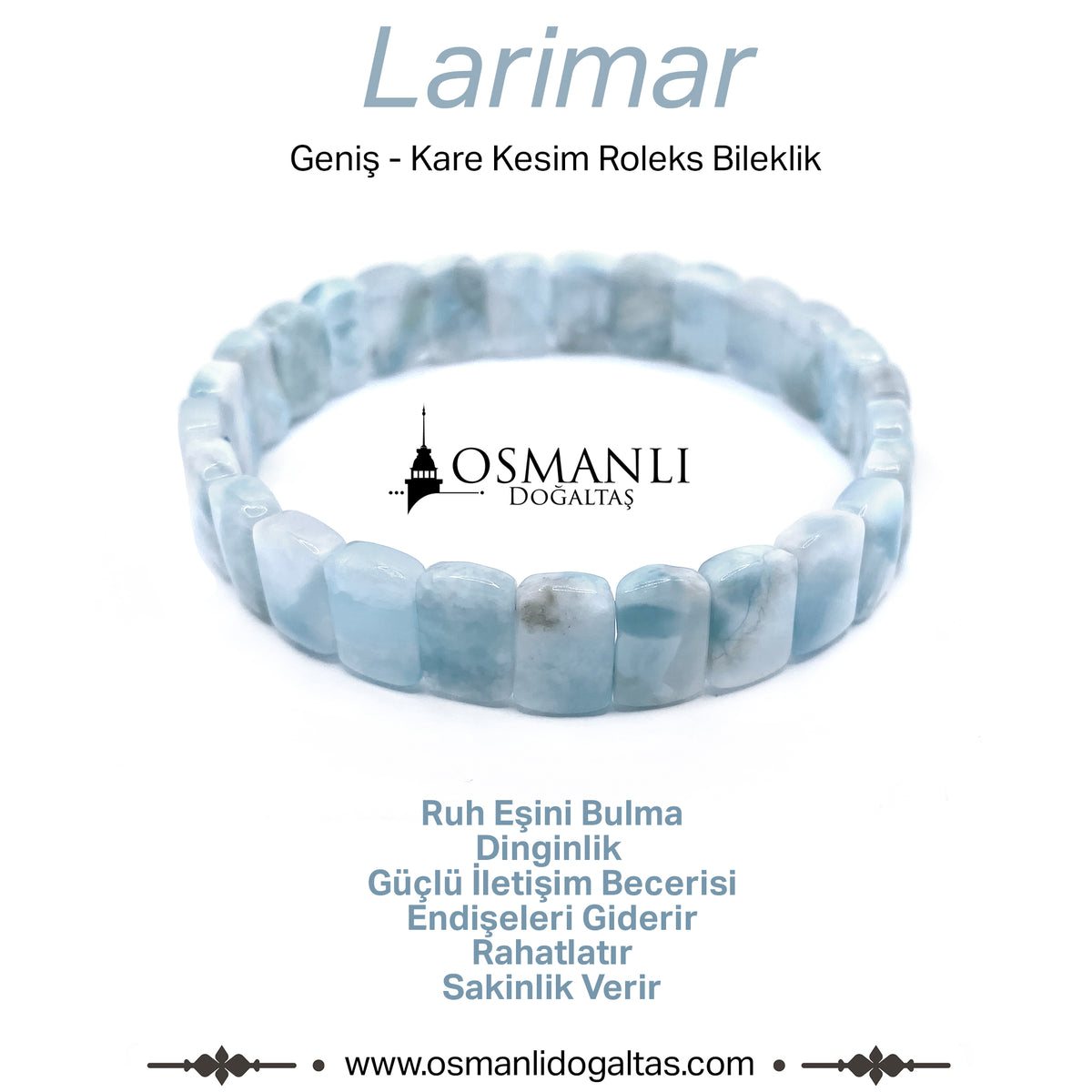 Sertifikalı Hakiki Larimar Doğal Taş Roleks Bileklik 1.Kalite