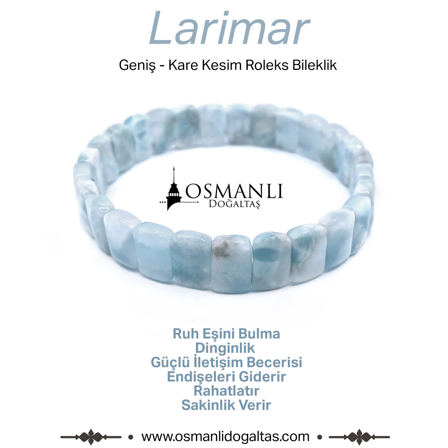 Sertifikalı Hakiki Larimar Doğal Taş Roleks Bileklik 1.Kalite