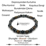 Sertifikalı Hakiki Orijinal (Şungit) Shungite - Bronzit - Obsidyen - Rodonit - Hematit 6mm Misinalı Doğal Taş Bileklik