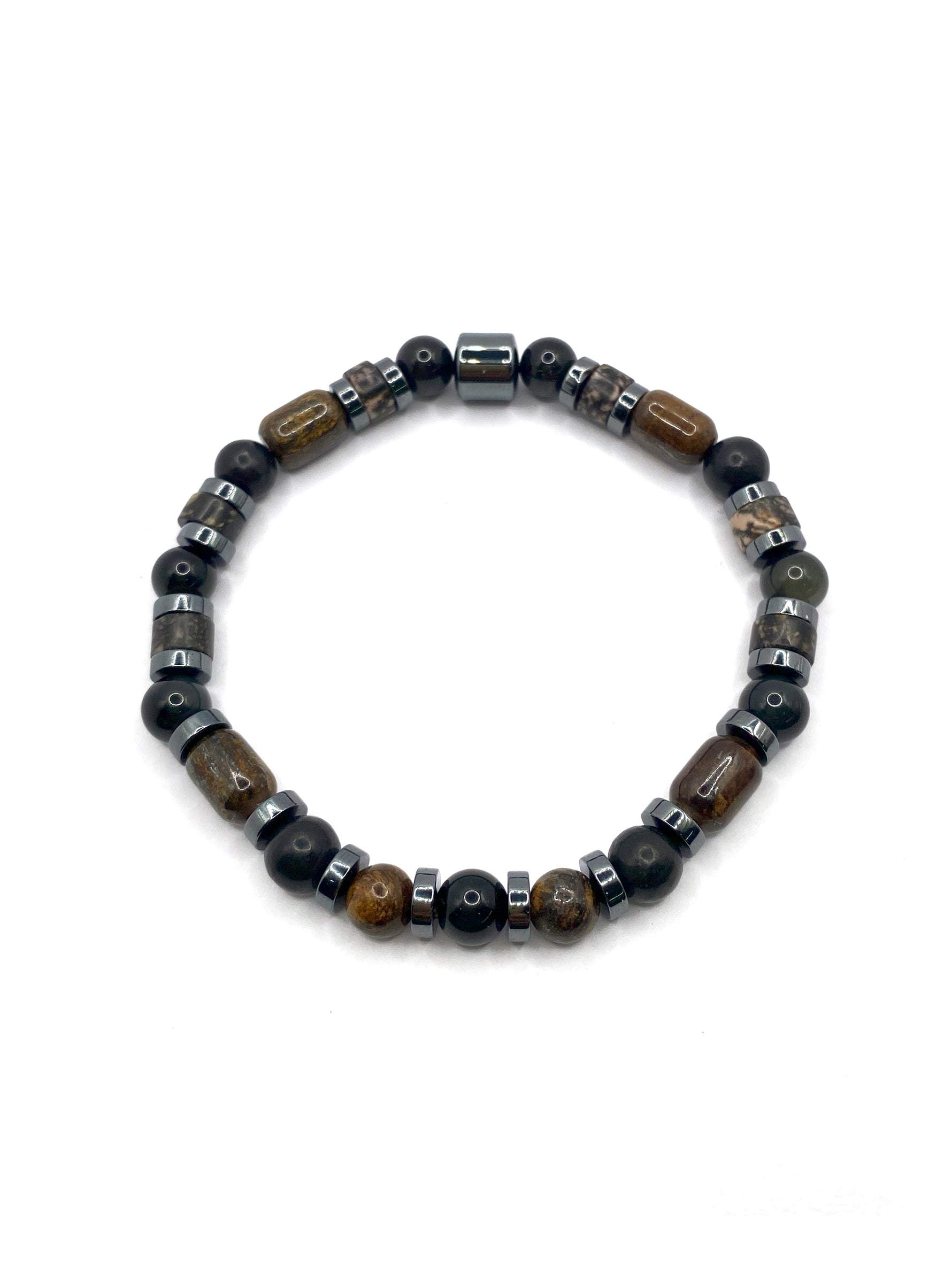Sertifikalı Hakiki Orijinal (Şungit) Shungite - Bronzit - Obsidyen - Rodonit - Hematit 6mm Misinalı Doğal Taş Bileklik