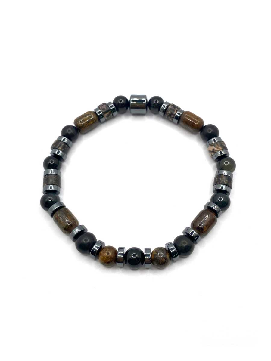 Sertifikalı Hakiki Orijinal (Şungit) Shungite - Bronzit - Obsidyen - Rodonit - Hematit 6mm Misinalı Doğal Taş Bileklik