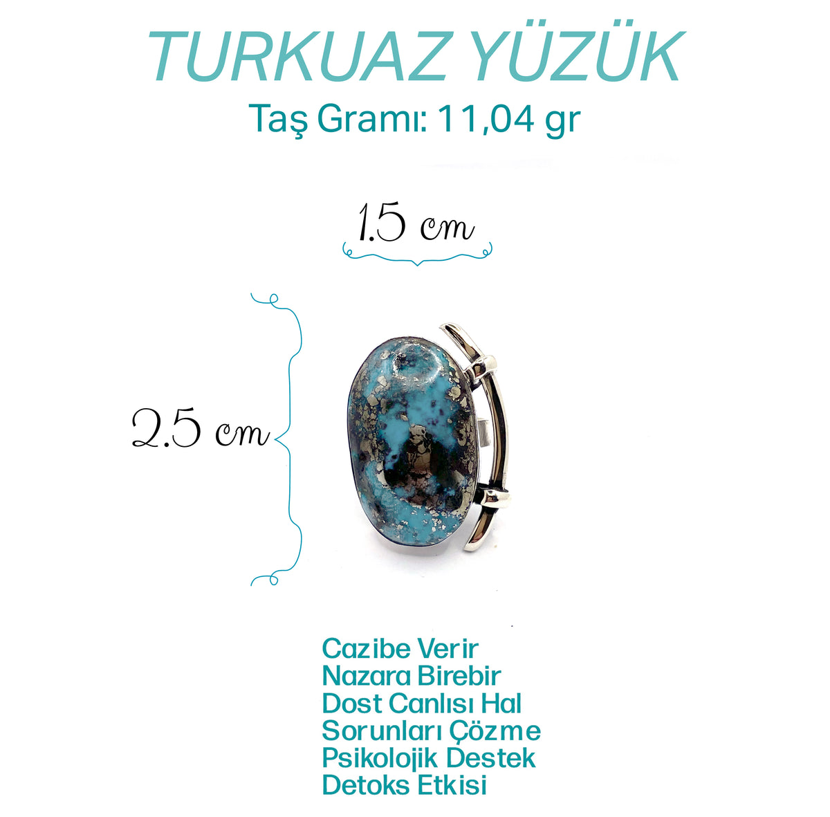 Sertifikalı Hakiki Orijinal Turkuaz Yüzük Doğal Taş Gümüş Yüzük Her Parmağa Ayarlanabilir 925 Ayar