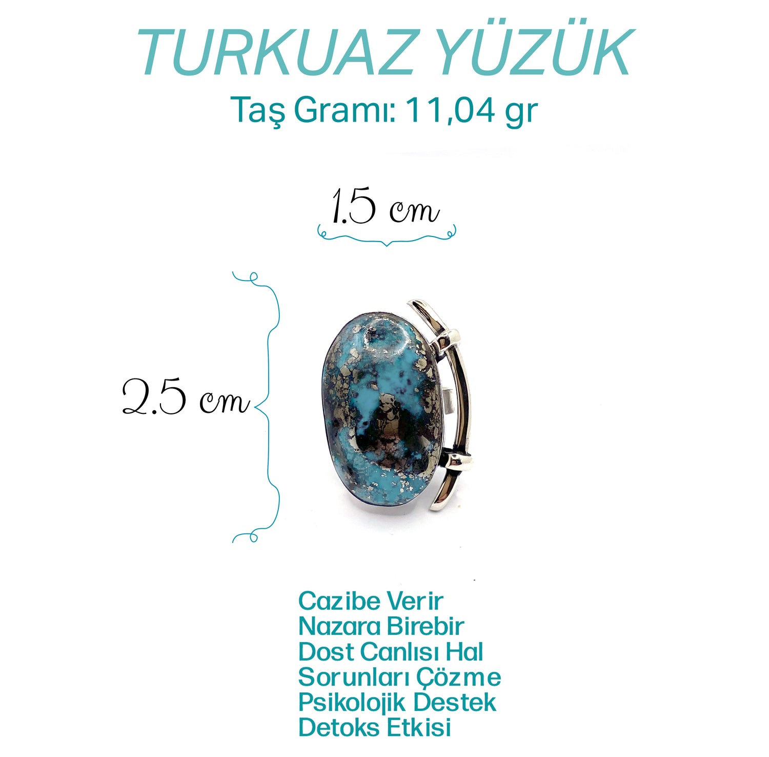 Sertifikalı Hakiki Orijinal Turkuaz Yüzük Doğal Taş Gümüş Yüzük Her Parmağa Ayarlanabilir 925 Ayar