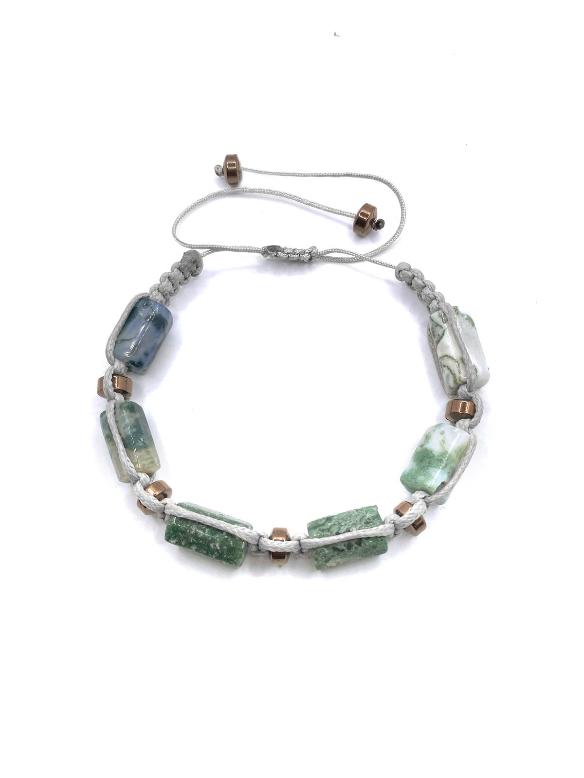 Sertifikalı Hakiki Orijinal Yosunlu Akik - Hematit  Doğal Taş İpli Bileklik (Köşeli Makrome Model)