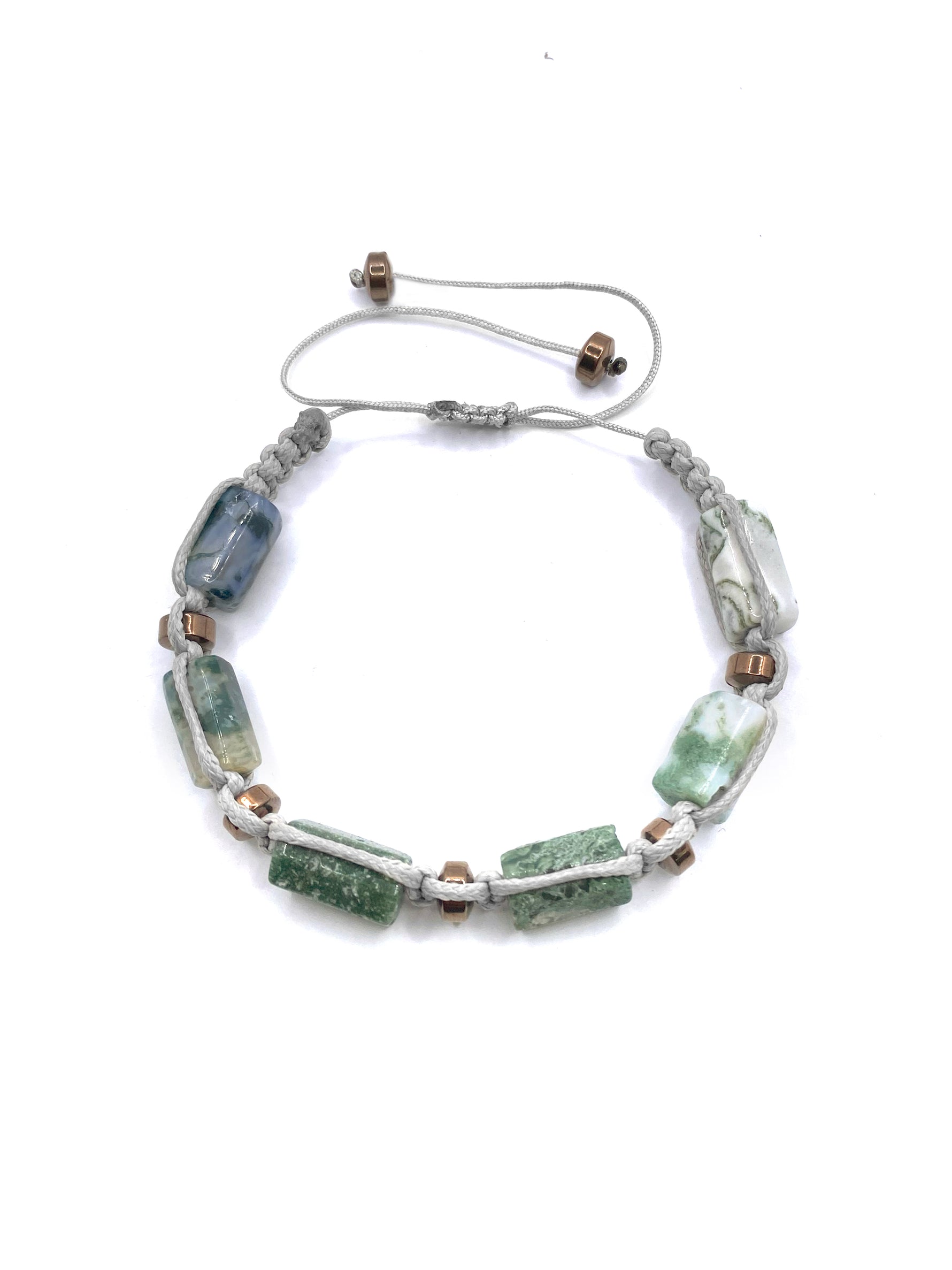 Sertifikalı Hakiki Orijinal Yosunlu Akik - Hematit  Doğal Taş İpli Bileklik (Köşeli Makrome Model)