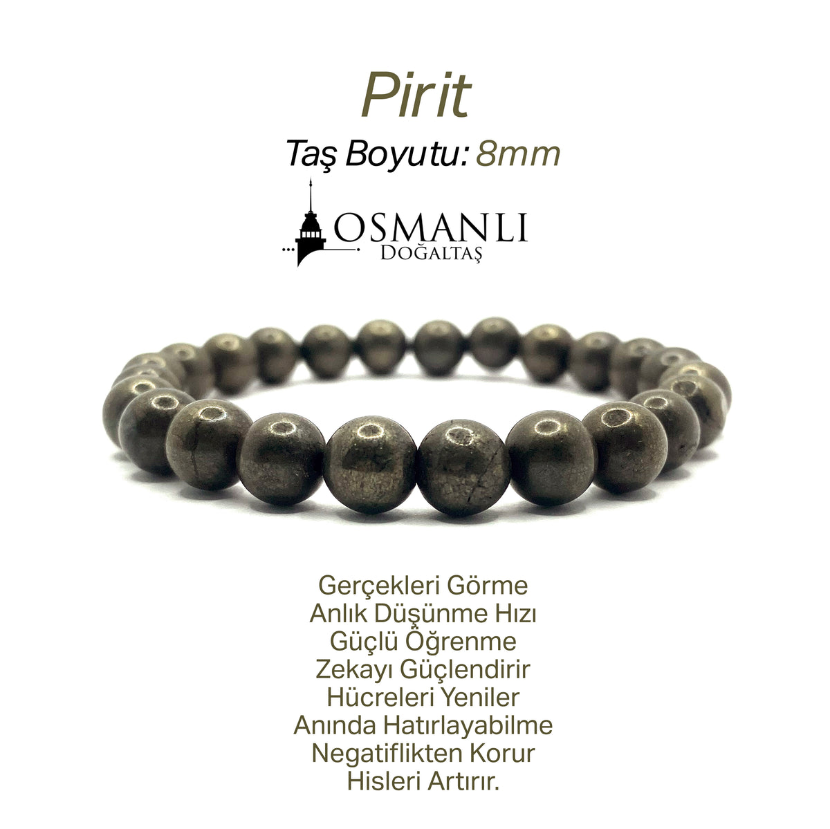 Sertifikalı Hakiki Orijinal Pirit 8mm Doğal Taş Misinalı Bileklik