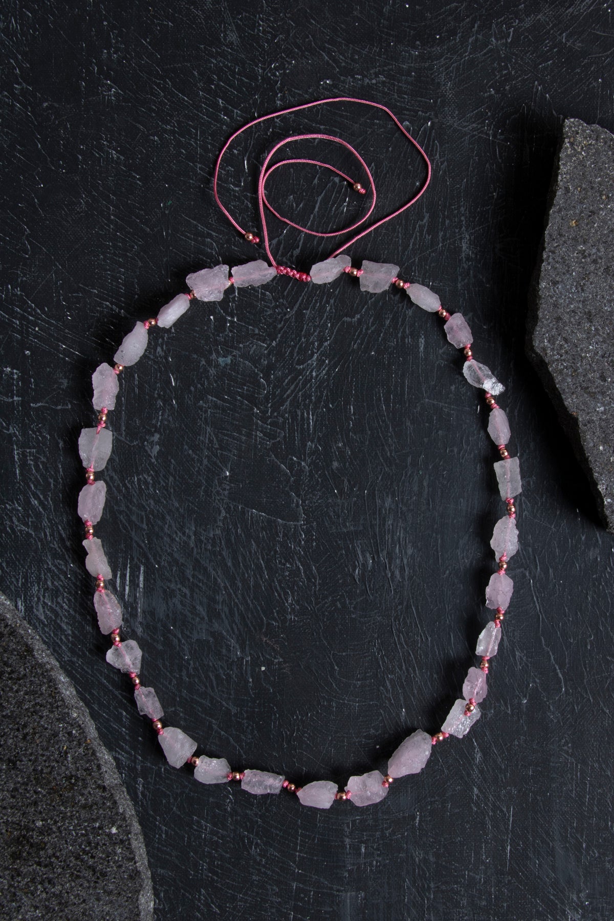 Sertifikalı Ham Pembe Kuvars Doğaltaş Kolye