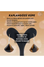 Sertifikalı Kaplangözü Damla Küpe - 2cm Pirinç Aksamlı Klips Kahverengi Damla