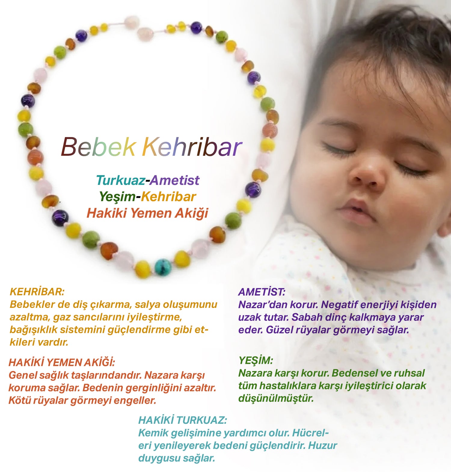 Sertifikalı Kehribar-yeşim-ametist-hakiki Yemen Akik-hakiki Turkuaz-bebek Kolyesi M204