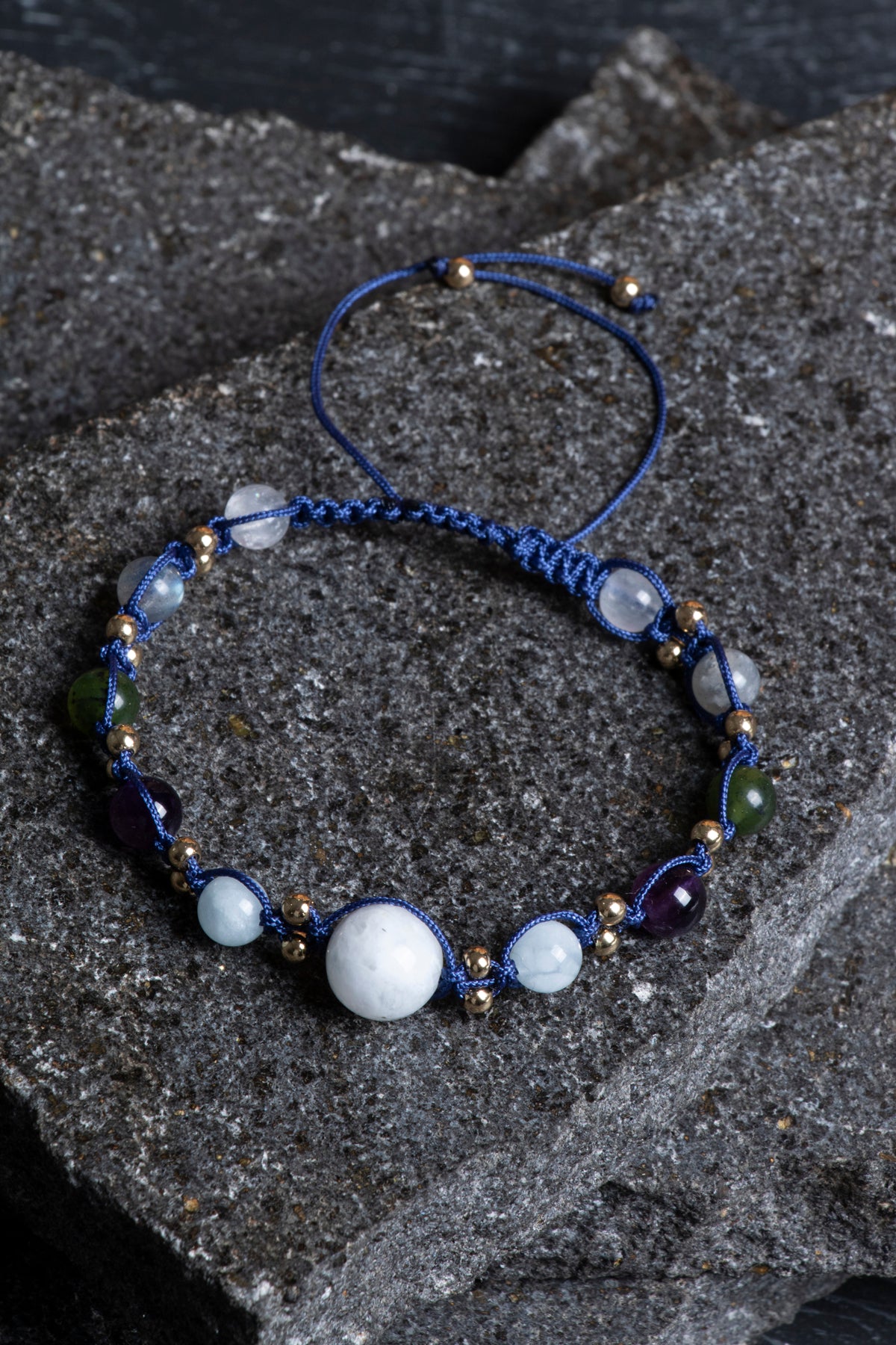 Sertifikalı Kova Burcu Doğal Taş Makrome Bileklik 