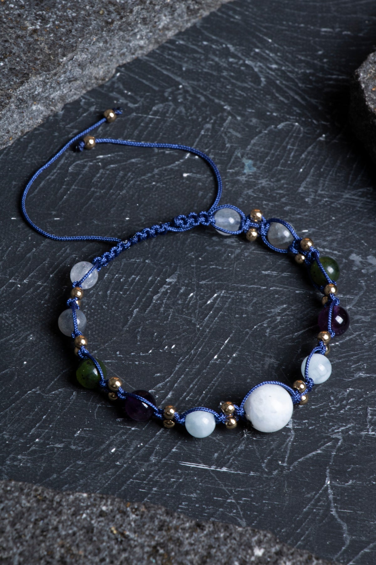 Sertifikalı Kova Burcu Doğal Taş Makrome Bileklik 