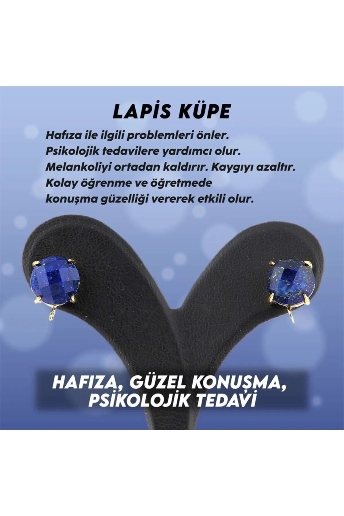 Sertifikalı Lapis Doğal Taş Küpe 12mm Kare Mavi