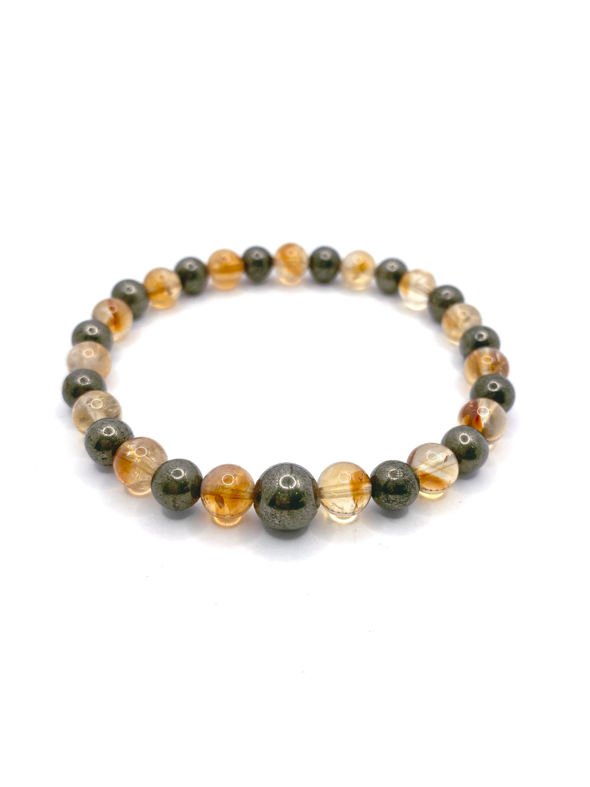 Sertifikalı Orijinal Hakiki 6mm Sitrin - Pirit Doğal Taş Misinalı Bileklik