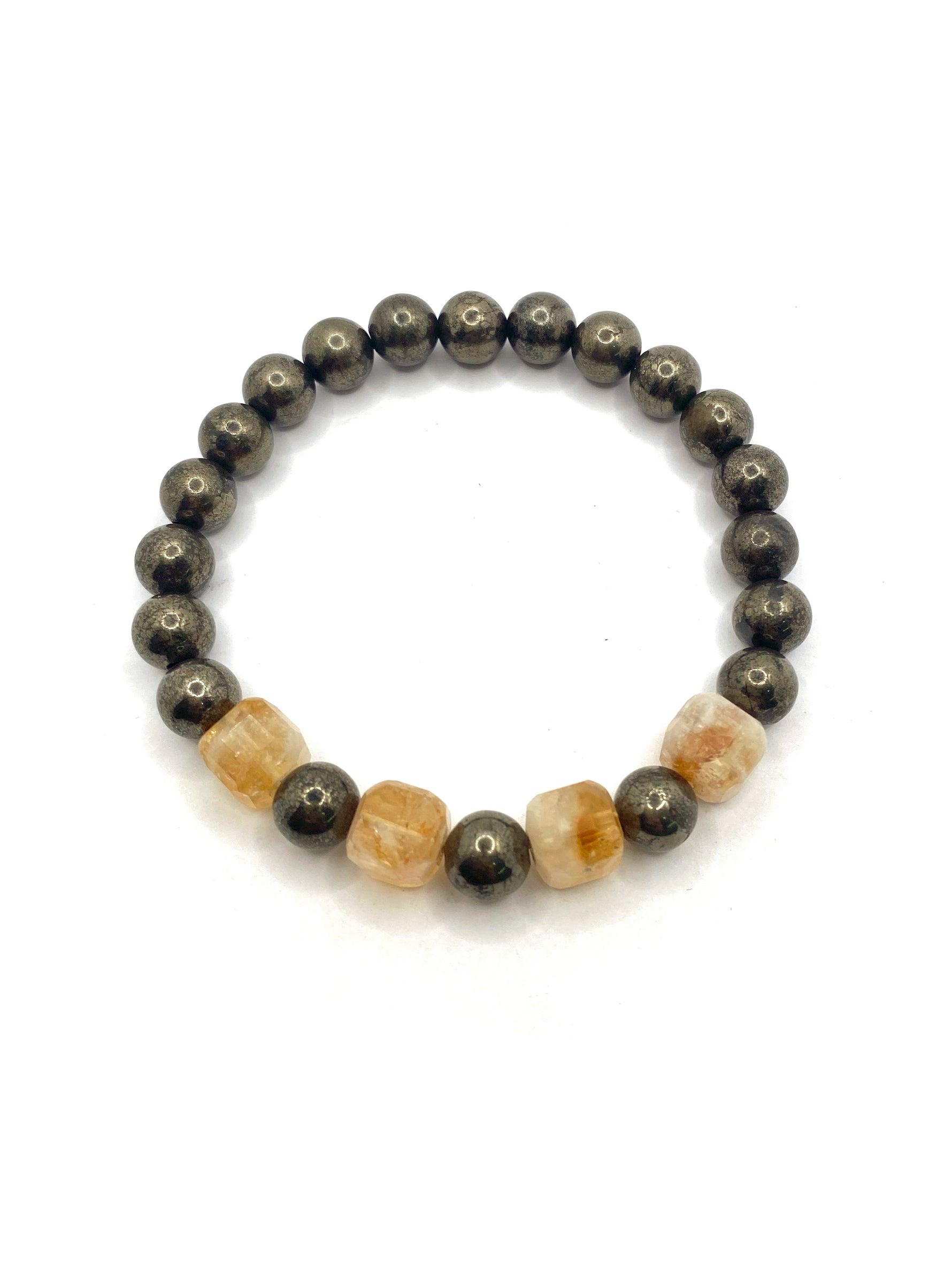 Sertifikalı Orijinal Hakiki 8mm Sitrin - Pirit Doğal Taş Misinalı Bileklik