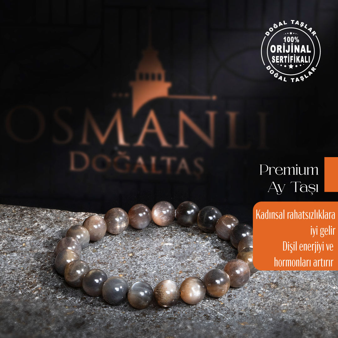 Sertifikalı Orijinal Premium Siyah Ay Taşı Doğal Taş Bileklik