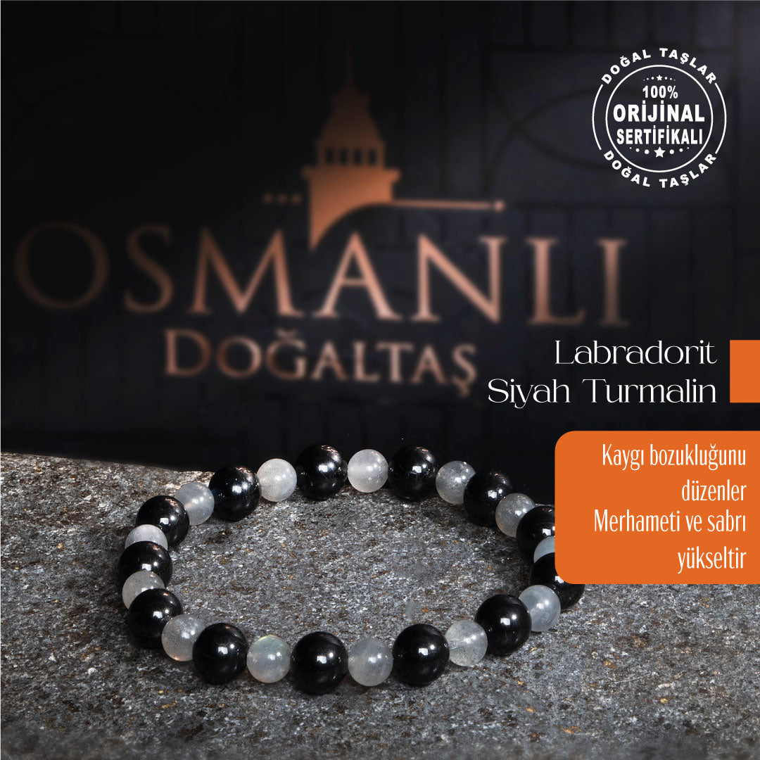 Sertifikalı Orijinal Labrodorit Siyah Turmalin Doğal Taş Bileklik 
