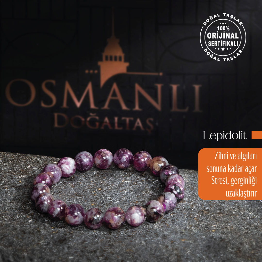 Sertifikalı Orijinal Premium Lepidolit Doğal Taş Bileklik