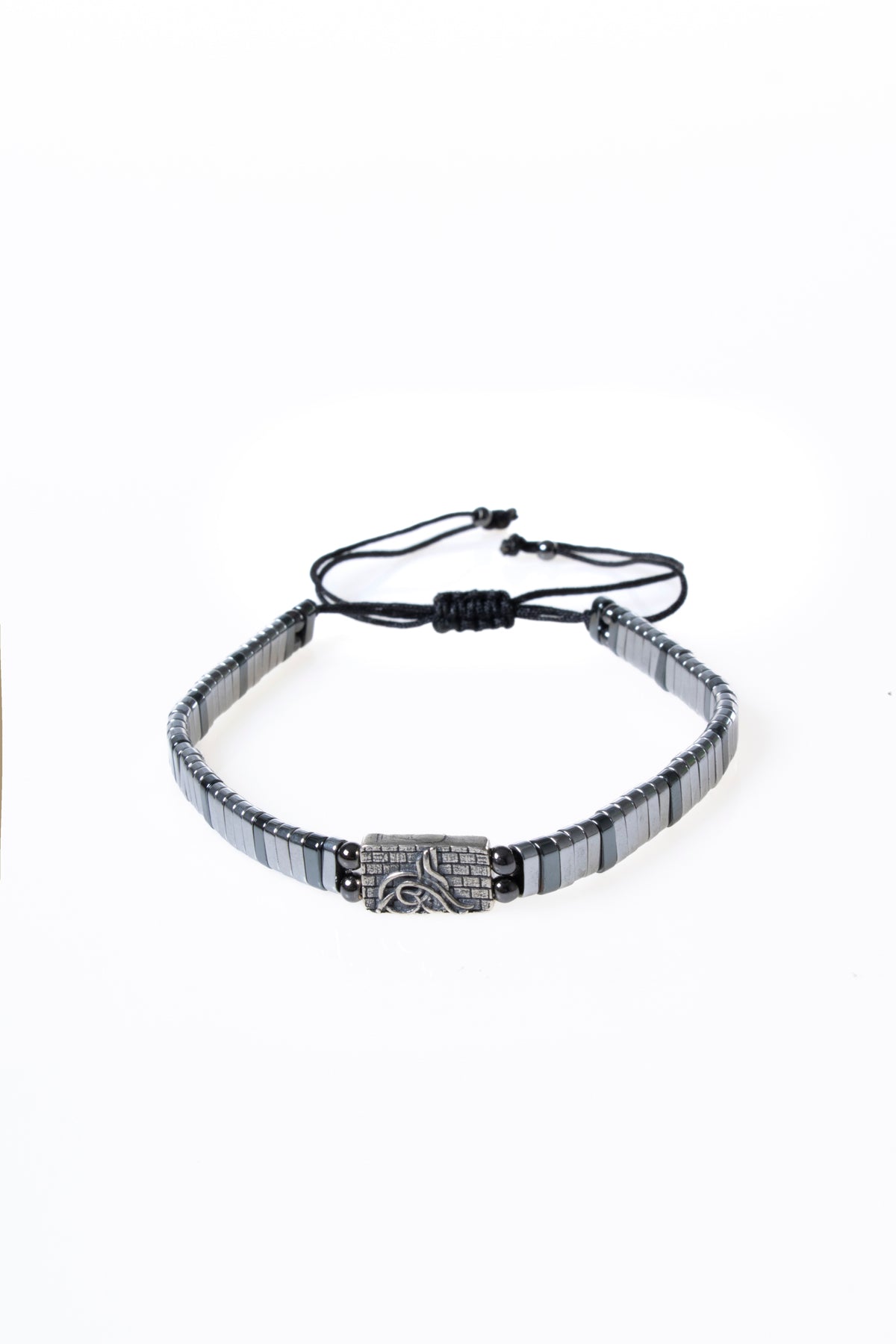 Sertifikalı Osmanlı Tuğrası Gümüş Aparatlı Hematit Doğal Taş Makrome Bileklik